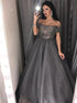 A Line Off The Shoulder Tulle Long Prom Dresses With Beading LBQ2288